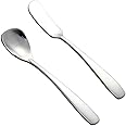 Goeielewe 2-Pack Cheese Spreader and Dessert Spoon Set, Stainless Steel Yogurt Spoon, Spatula Knife for Cheese, Jelly, Jam, Dessert, Appetizers, Sandwich, Ice Cream Butter Knife