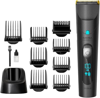 Tagliacapelli PrecisionCare Wet&Dry. Batteria al litio, autonomia 120 minuti, lame in acciaio inox con rivestimento in titanio, IPX6, modalità con cavo, include 8 pettini