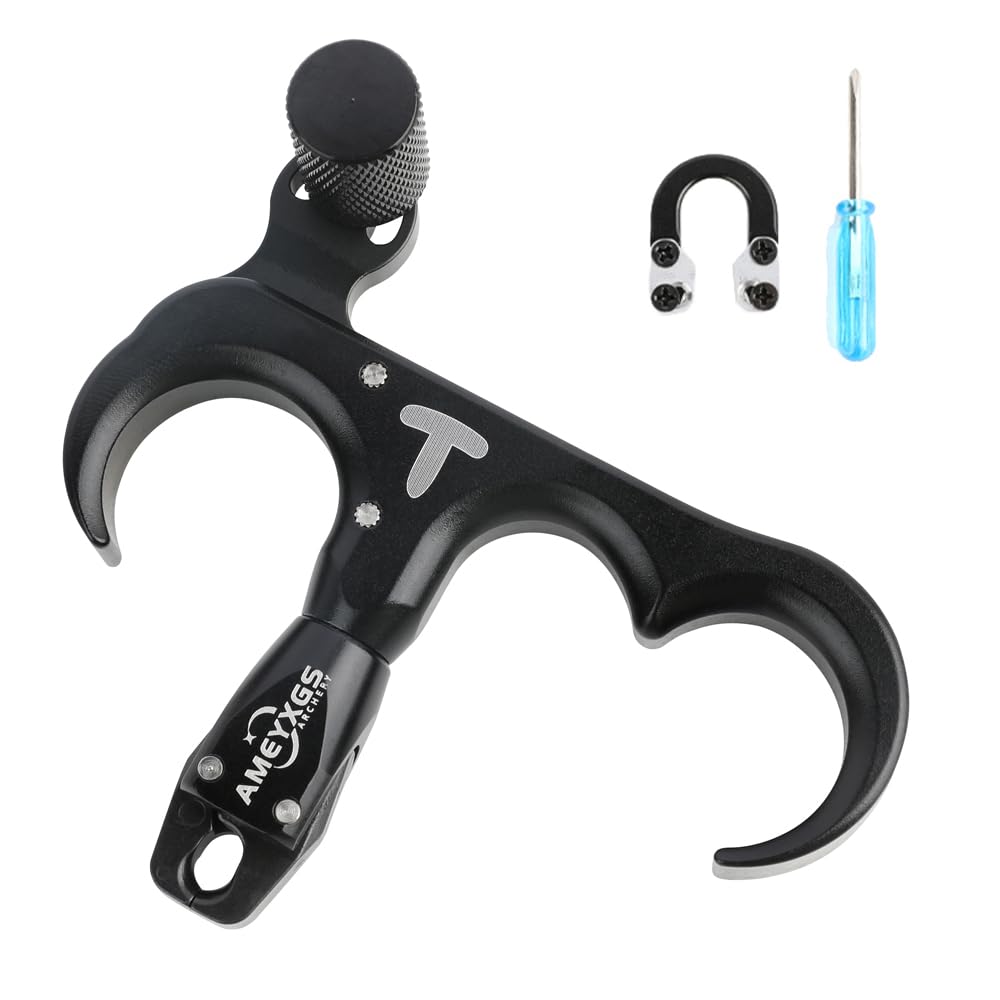 SHARROW Archery Thumb Trigger Release 3 Finger Compound Bow Release Aids with Metal D-loop Ring for Hunting Shooting (Black)