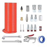 Audew Air Compressor Accessory Kit,1/4'' NPT Air Compressor Connect/Coil PU Hose/Blow Gun/Tire Gauge/Storage Case-20Ps