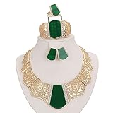 Moochi 18K Gold Plated Green Acrylic Necklace Earrings Ring Bracelet Jewelry Set Costume Wedding