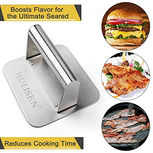 HULISEN Burger Press, Stainless Steel Hamburger Smasher, NonStick
