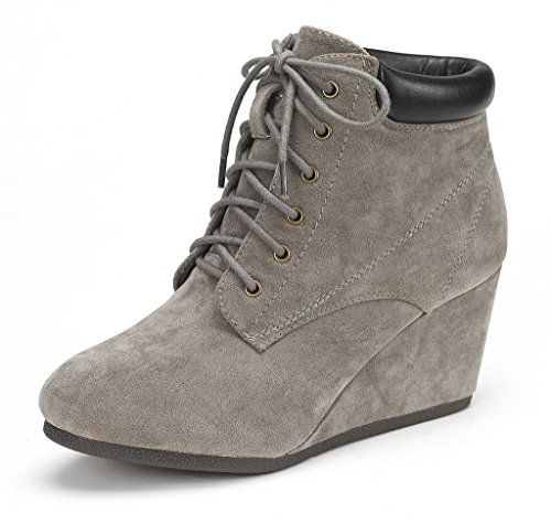 DREAM PAIRS TOWERR Women's Casual Fashion Outdoor Lace Up Low Wedge Heel Booties Shoes Grey Size 9.5