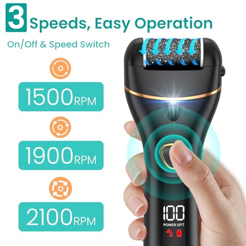 PALATALA Electric Foot File for Hard Skin Remover Foot,Pedicure Sets for Feet Electric Callus Remover foot Dead Dry Skin remover for Feet Sander Care Kit Pedicure Tools with 3 Rollers,USB Rechargeable