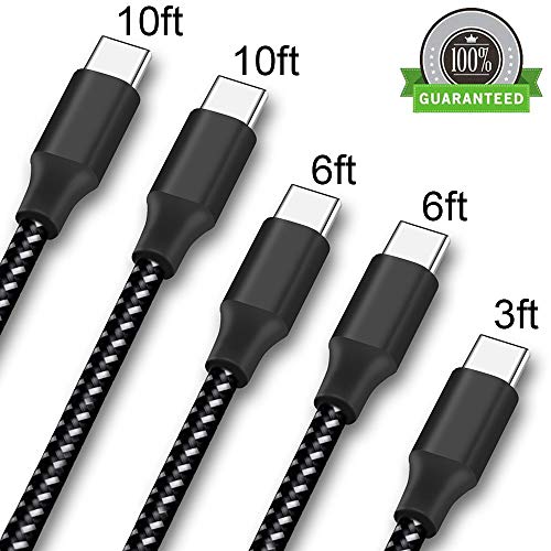 USB C Cable, Vanzon 5Pack 3FT 2x6FT 2x10FT, Nylon Braided USB C to USB A Charger Cord, Fast Charging Type C Cable Compatible Samsung Galaxy S9 S8 Plus Note 9/8, LG V30, G6, G5, Pixel 3 XL, and More