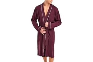 HOLOVE Men's Pure Cotton Batshrobes Lightweight Kimono & Hooded Robes Spa Soft Sleepwear