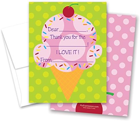 20 Cherry Pink Ice Cream Gift Kids Fill-in Birthday Thank You Cards