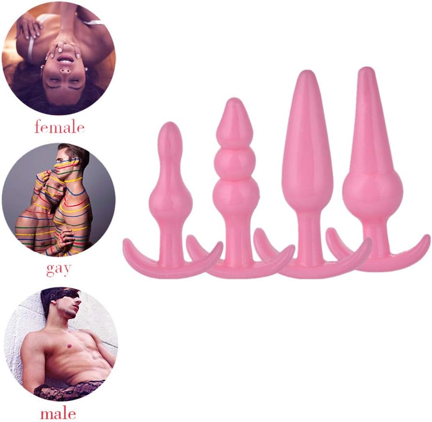 Training Toys BeginnersAnales T Shirt 4Pcs Beginner Plug Set Toy Training Kit Novelty Anales Trainer with T-bar Base Pink by SexTown