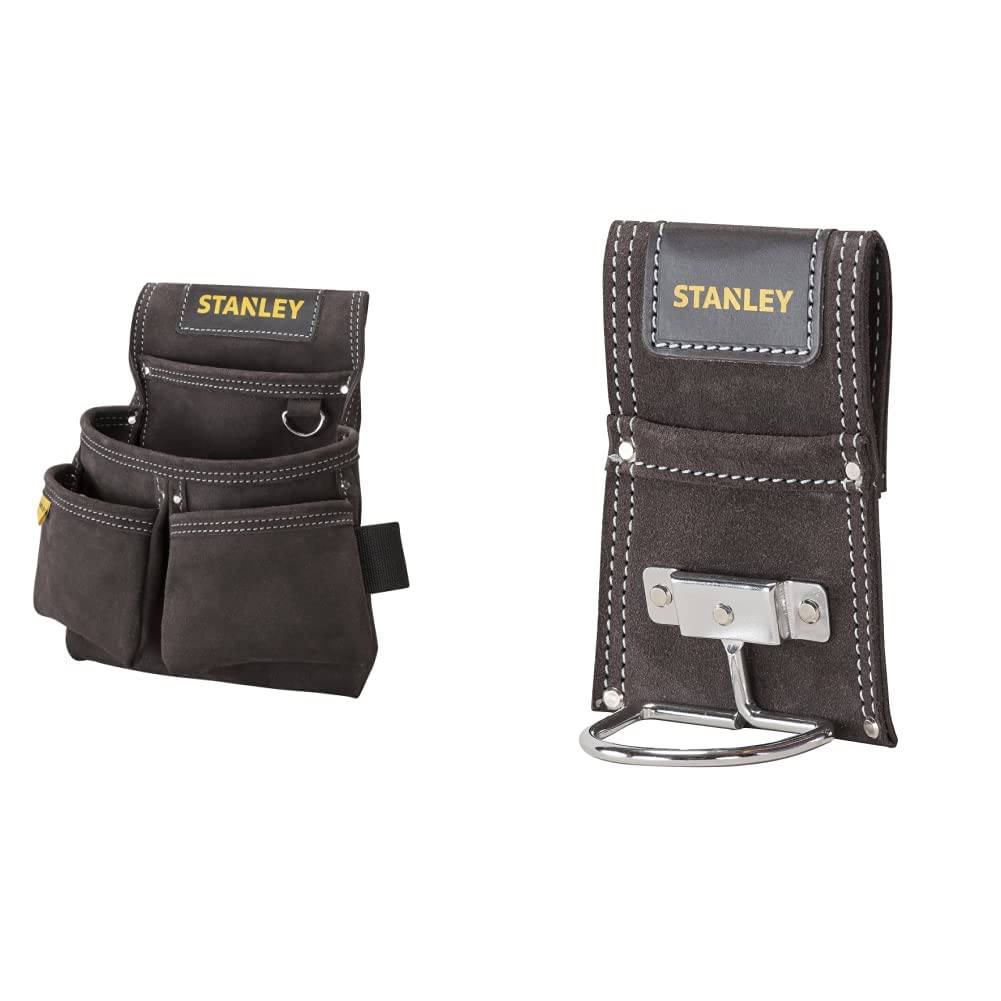 STANLEY Leather Double Nail Pocket Pouch with Hammer Holder - Black