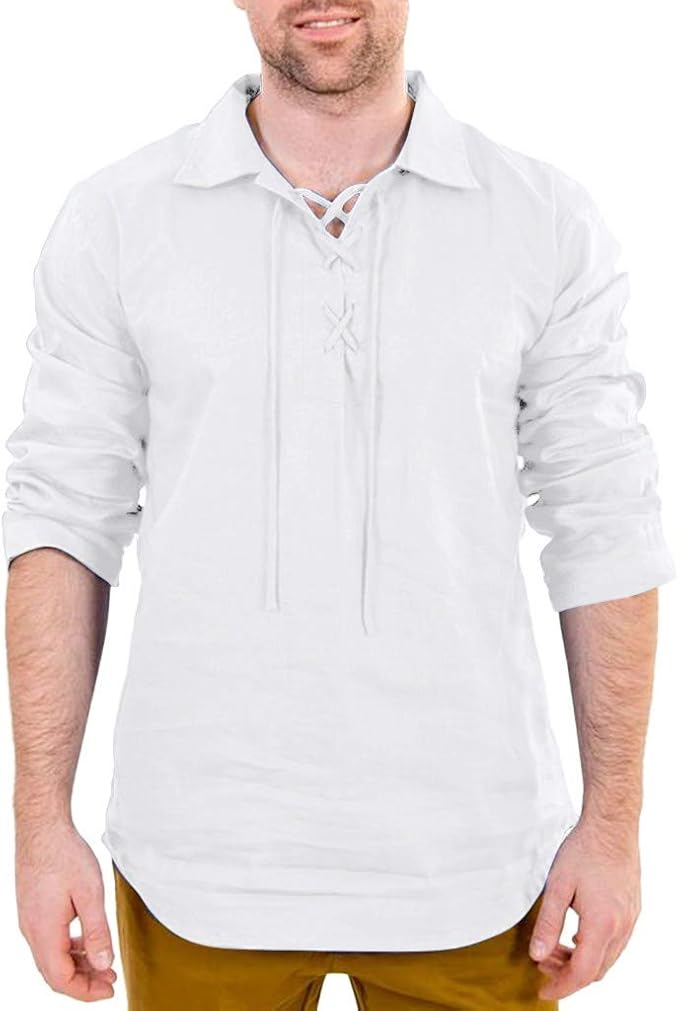 Hattfart Camisas de lino con botones para hombre, casuales, de manga larga,  sueltas, playeras: Clothing - Amazon.com