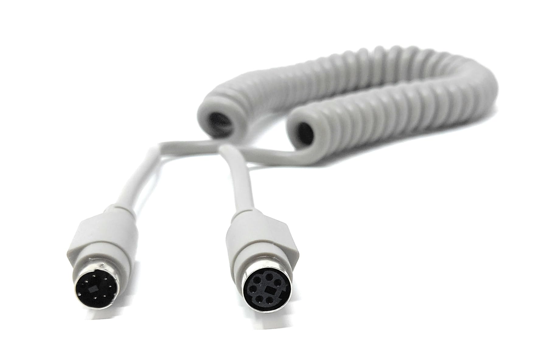 6 Pin Mini-Din Audio, Video, PS/2 Connection Coiled Extension Cable Lead, Male to Female, Compatible with PA Systems, Amp, Music Instruments, Data Communication, Ham Radio, Computer Interfaces, Max2m