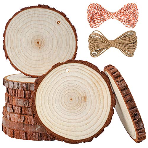 5ARTH Natural Wood Slices - 10 Pcs 3.5-4.0 inches Craft Unfinished Wood kit Predrilled with Hole Wooden Circles for Arts Wood Slices Christmas Ornaments DIY Crafts