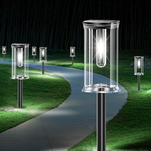 SOLARBABY Pack of 12 LED Solar Lights Outdoor Garden, IP65 Outdoor Solar Lights with Twilight Sensor and Auto Ignition, Solar Lighting for Path, Garden, Terrace and Sidewalk, Cold White Light