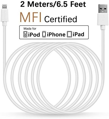 LP LINKPIN 6.5ft (2 Meters) Lightning Cable (Apple MFI Certified) Sync and Fast Charging for iPhone iPad iPod Ultra-High Lifespan - White