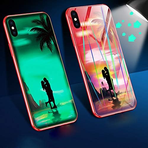 BOFTALE Compatible with iPhone Xs Max Case for Girls Women, Luminous Noctilucent 9H Tempered Glass Back Cover Soft Silicone Bumper Protective Phone Case for iPhone Xs Max(Lovers/Red)