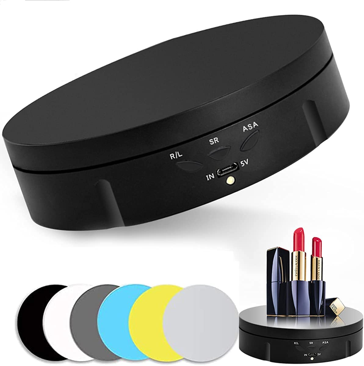 BENBOR Electric Rotating Turntable Display Stand, 90/180/360 Degree Adjustable, Wooden, 22 lb Load, Dia 5.7inch