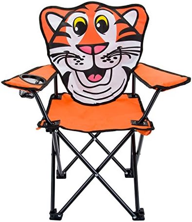 Aramco Folding Arm Chair for Kid w/ Cup Holder w Tiger, Orange/White