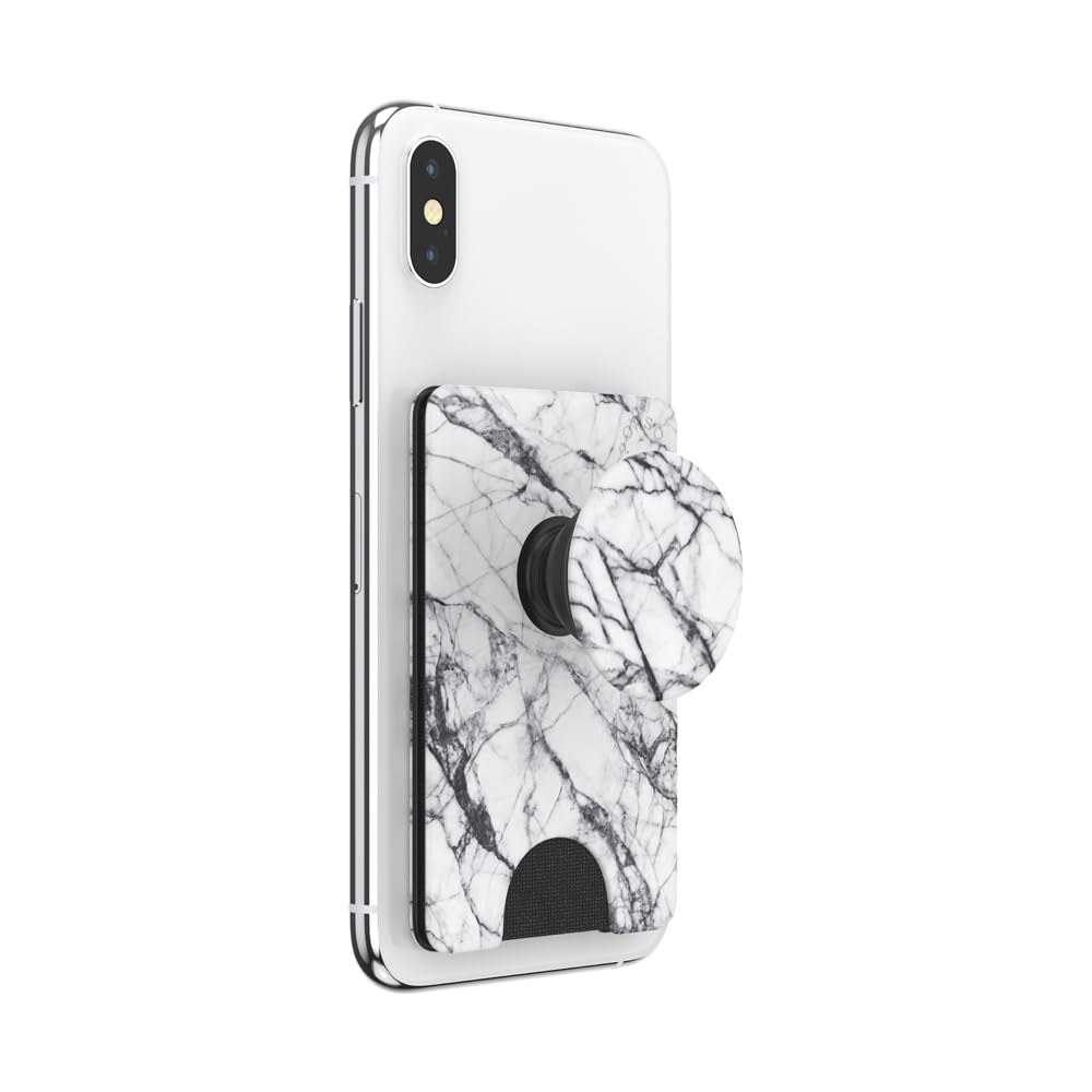 PopSockets Phone Wallet with Expanding Phone Grip, Phone Card Holder - Dove White Marble