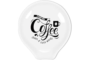 UHEALIK Funny Coffee Quote I Run On Coffee Ceramic Coffee Spoon Holder-Coffee Spoon Rest -Station Decor Coffee Bar Accessories-Coffee Lovers Gift for Women and Men