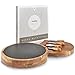 VonShef Round Slide Out Acacia Wood and Slate Cheese Serving Board with 4 Piece Specialist Knife Set, 11.8 Inch Diameter