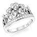 925 Sterling Silver Cubic Zirconia Princess Heart Crown Tiara CZ Band Ring