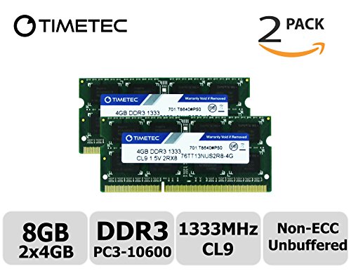 Timetec Hynix IC 8GB KIT (2x4GB) DDR3 1333MHz PC3-10600 Non ECC Unbuffered 1.5V CL9 2Rx8 Dual Rank 204 Pin Sodimm Laptop Notebook Computer Memory Ram Module Upgrade (Low Density 8GB (2x4GB))