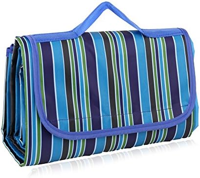 Meetee Outdoor Picnic Blanket Waterproof Lightweight Portable Camping Mat(Large),59"X79",Blue Striated