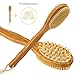 Scheam Bamboo Bath Brush for Back Scrubber with Long Handle and Scrubbing Exfoliating Gloves