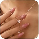 925 Sterling Silver Cherry Blossom Necklace for Women Mom Pink Jewelry 14K Gold Plated Cute Birth Month Enamel Flower Pendant Necklace Floral Artificial Stone Pearl Chain Valentines Day Jewelry Gifts