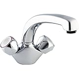 Deva DCM104 Mono Kitchen Sink Mixer Tap with Chrome Finish Swivel Spout-Deck Mount Flow Round Hot & Cold Silver Handles-for Dual and Single Basin-12 Year Warranty
