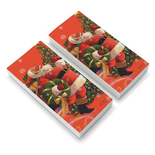 Christmas Holiday Santa Skating Toys Tree Eraser Set of 2