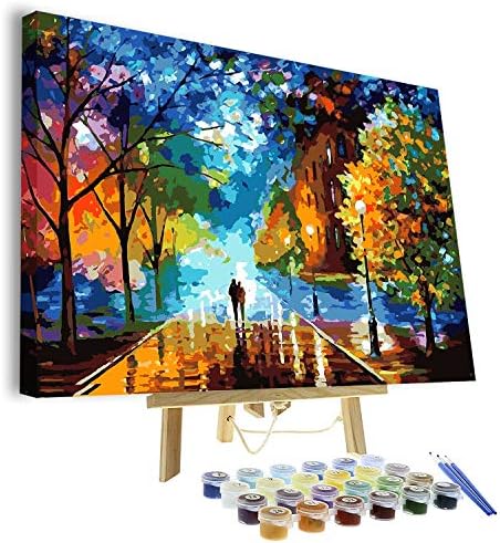 VIGEIYA DIY Paint by Numbers for Adults Include Framed Canvas and Wooden Easel with Brushes and Acrylic Pigment 15.7x19.6inch (Forest)