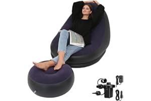 PLKO Inflatable Chair with Household air Pump, Inflatable Lounge Chair for IndoorBedroom ReadingRoom LivingRoom Office Balcony,Outdoor Travel Camping Picnic，neo(Blue and Black)