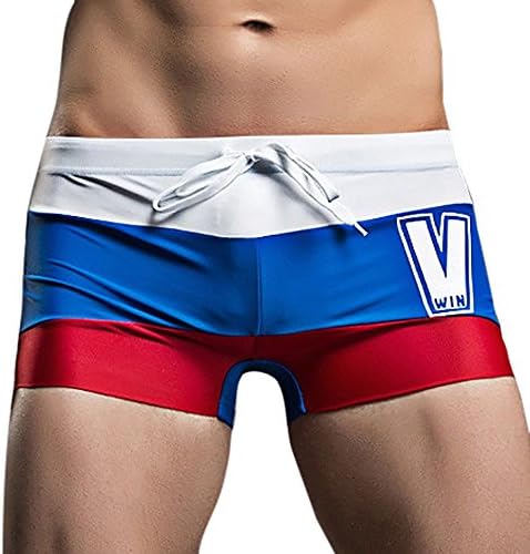 Mens Swim Trunks Fxbar,Men's Patchwork Drawstring Swimming Short Stretchable Short Legs Bathing Suit