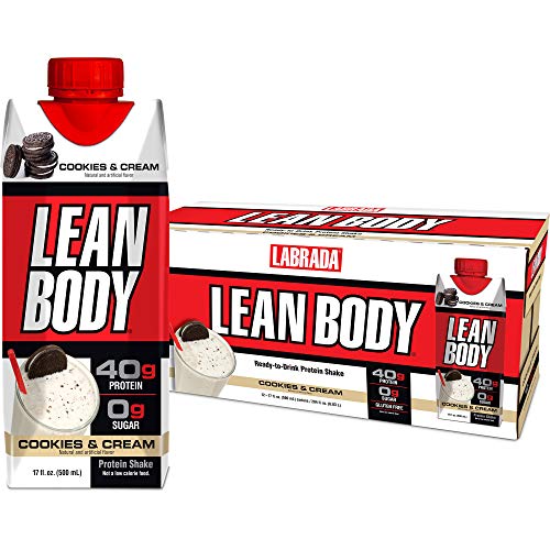 Lean Body Ready-to-Drink Cookies & Cream Protein Shake with Whey. Convenient On-the-Go Meal Replacement Shake, 22 Vitamins & Minerals, 40 grams Protein - 0 Sugar, Gluten Free, (Pack of 12)