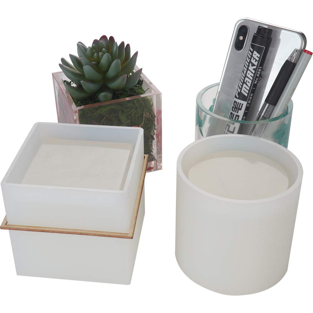 2 Pack Big DIY Plant Pot Mold, Cube and Cylinder Resin Planter Mold