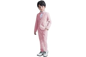 LOLANTA Boys Suit Wedding Ring Bearer Outfit Kids Suit Set, Plaid, Striped Blazer Suit Pants Bow Tie