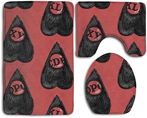 Soft Toilet Rug 3 Pieces Set,Ouija Design, Non Slip Bathroom Rugs, U-Shaped Toilet Mat, Toilet Lid Cover
