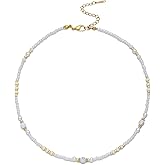 S.J JEWELRY Beaded Necklaces for Women Colorful Seed Bead Necklace Boho Necklaces for Women Beach Necklaces Summer Necklace Choker for Women Stainless Steel 18K Gold Plated