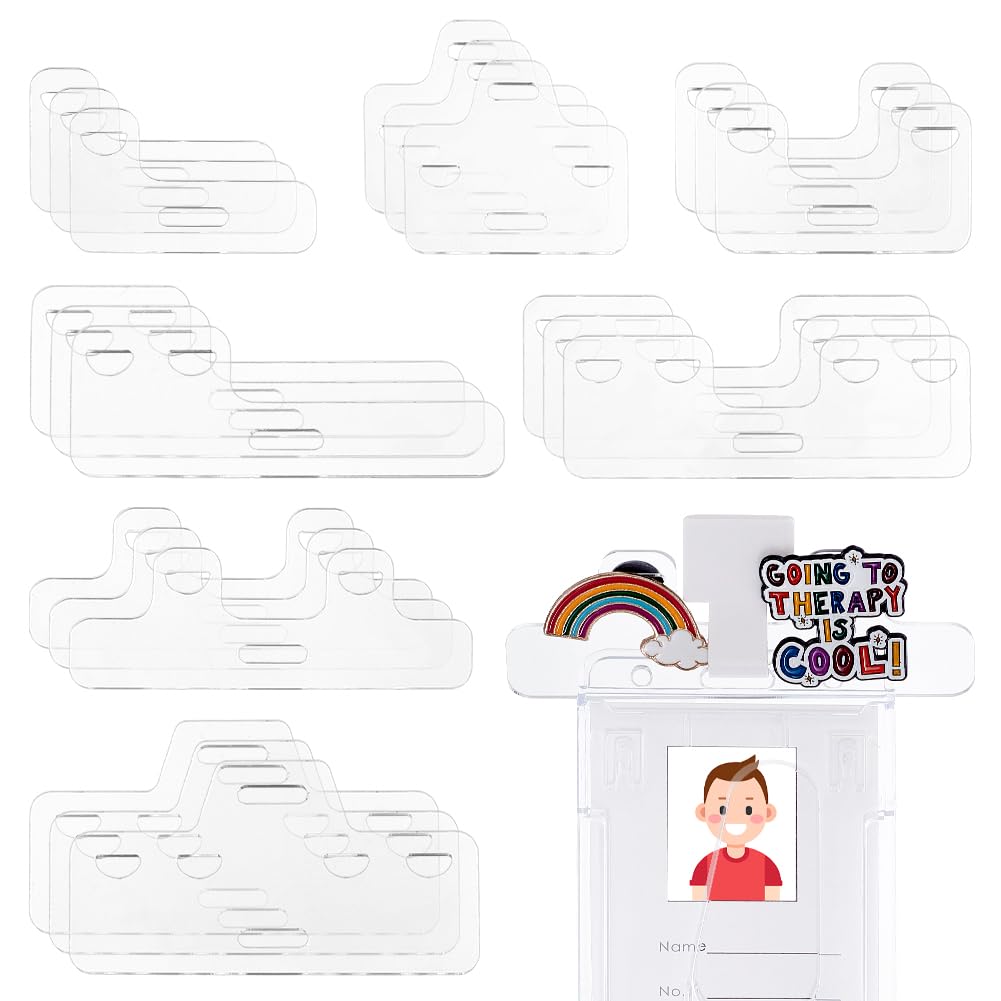 Photo 1 of PH PandaHall 21pcs 7 Styles Badge Buddy Topper, Buddy Pin Holder ID Badge Topper Clear Acrylic Card Holder Fit Vertical Horizontal for Nurse Doctor Staff Name Cards Display Pins