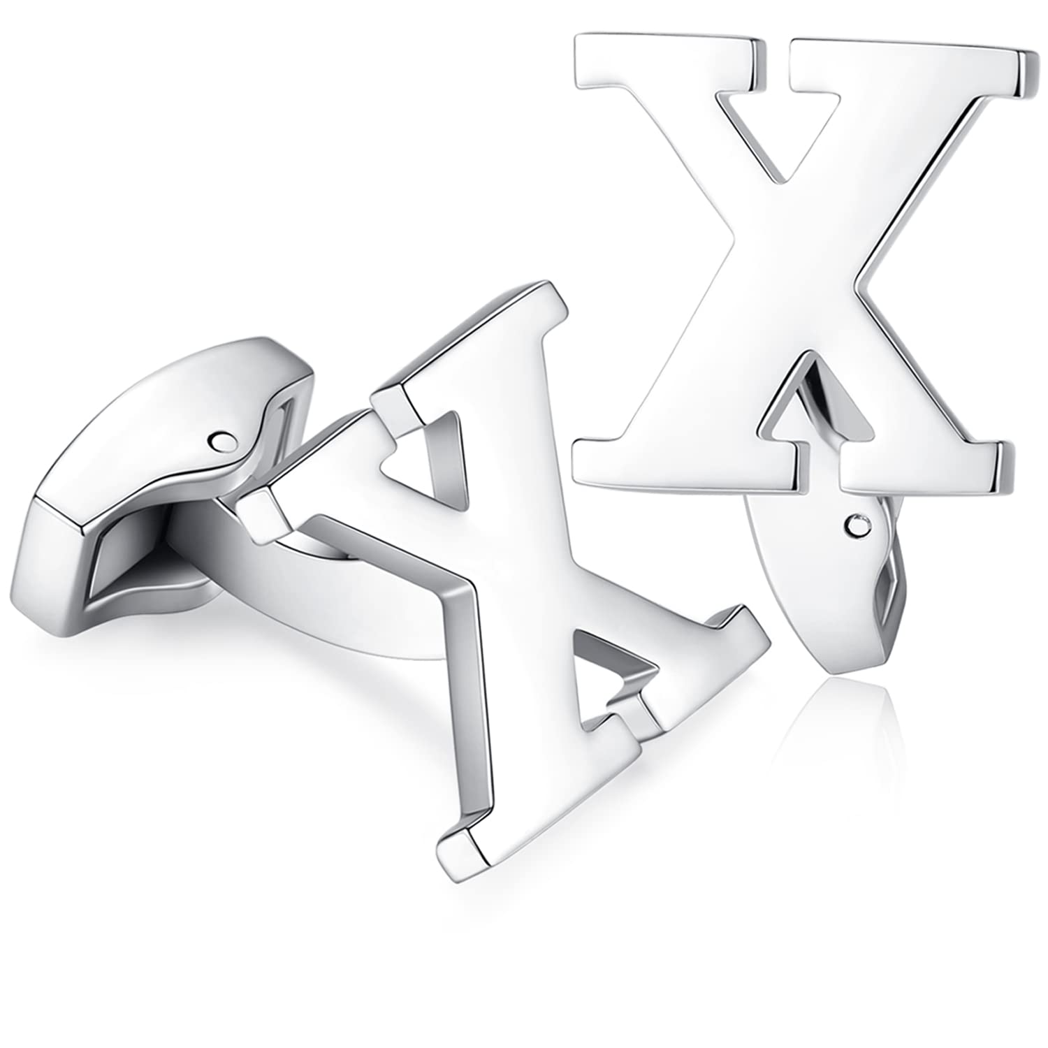 Hanana Mens Initial Alphabet Letter Cufflinks for Wedding Marriage Gift Silver