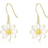 SLUYNZ 925 Sterling Silver White Flower Dangle Earrings for Women Teen Girls Daisy Flower Drop Earrings Summer Spring