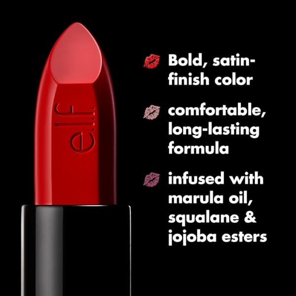 E.L.F. O FACE SATIN LIPSTICK, RICHLY PIGMENTED, NOURISHING & LONG-LASTING CREAMY LIPSTICK, INFUSED WITH JOJOBA, VEGAN & CRUELTY-FREE, SMOLDER