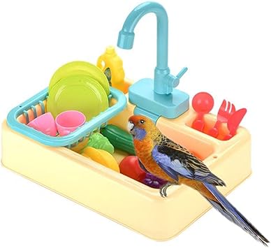 Amazon Champion Crafts 鳥 水浴び容器セット 電動循環出水 180 回転可能な蛇口付き 鳥の浴槽ボウル洗面器 ペット自動浴槽 ペットオウムフードフィーダー セキセイ インコ 文鳥 牡丹鳥 ウォーター シャワーおもちゃ付き イエロー Champion Crafts 水浴び 砂浴び