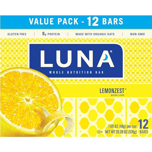 LUNA BAR – LEMONZEST FLAVOR – GLUTEN FREE SNACK BARS – NON-GMO – PROTEIN BARS – MADE WITH ORGANIC OATS – VALUE PACK (12 PACK)