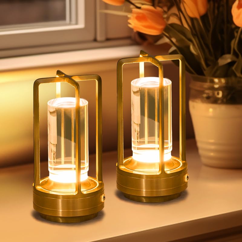 Photo 1 of ***(PARTS ONLY/ MISSING PARTS/ PARTIAL SET)***UMLAEN Rechargeable Table Lamp Cordless, 3 Color | Crystal | Stepless Dimming, for Bedroom, Cafe, Camping, Bar, Dining Table, Restaurant, Gold (2 Pack)