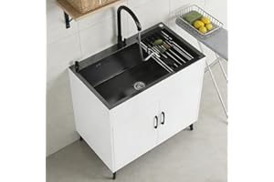 MNUPUOL Length 19.6-32.2In Kitchen Sink and Cabinet Combo,Large Stainless Steel Utility Sinks Laundry Sink with Cabinet and P