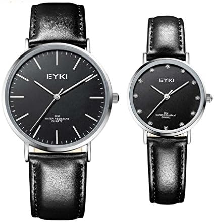 EYKI Couple Watch Quartz Watches Leather Strap Watch Casual Retro Watch Color:Black