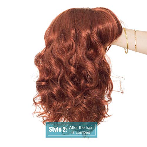 Summer 2 Style Short Hair Wigs For Women, Upgrade Of Fox Red Curly Synthetic Hair Wigs With Bangs (Red Brown) - Thumbnail 6