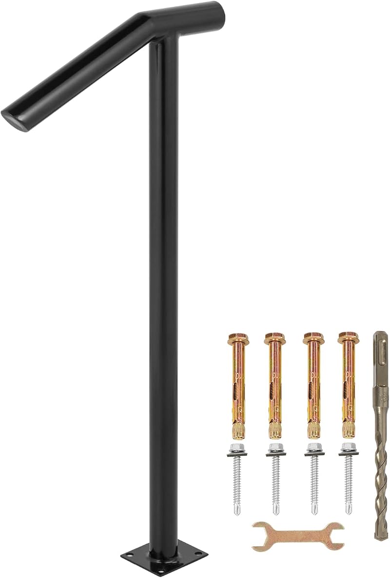 VEVOR Round Type Metal Handrail 2 Steps Outdoor 18 x 38 In LTFS2BXYGLZHS0001